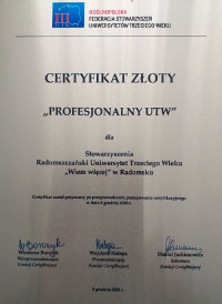 CERTYFIKAT ZŁOTY "PROFESJONALNY UWT"